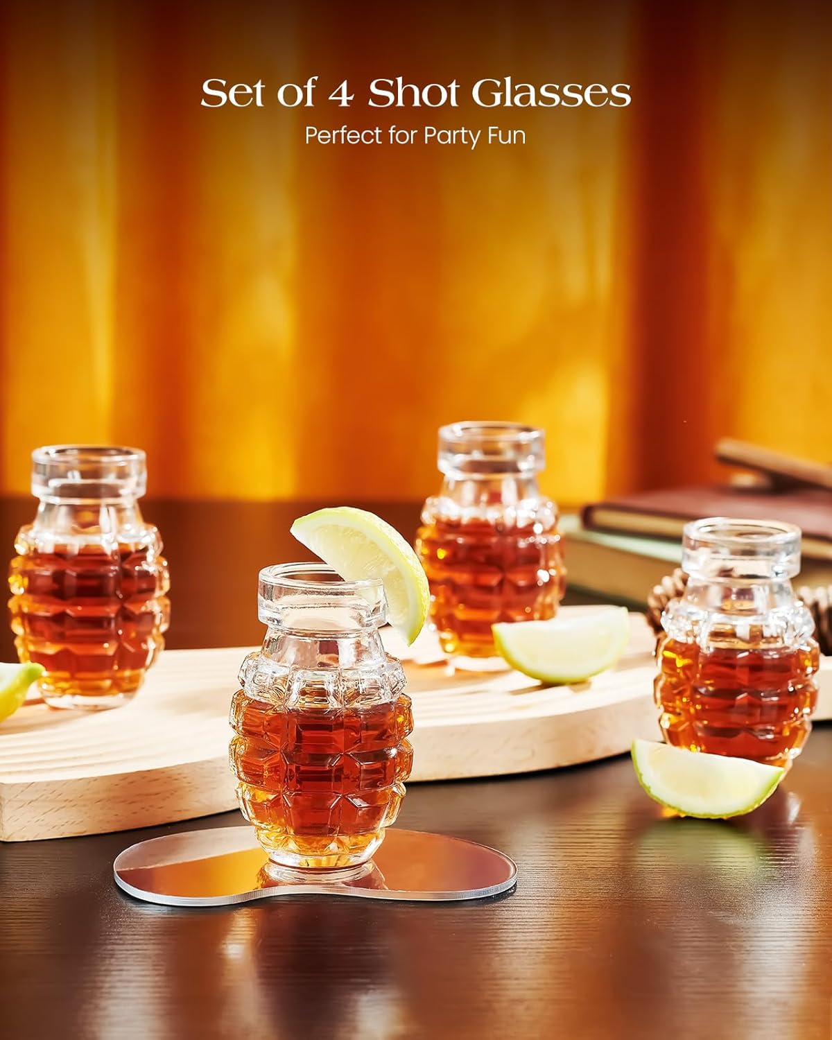 Kollea 8 x Grenade Shot Glass Set for Father's Day, Cool Shot Cups with Heavy Base, Birthday Gifts for Men Him Brother, For Whiskey, Tequila, Vodka, Liquor, Military Fans, Cool Men Cave Decor, Tumbler