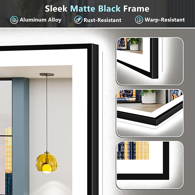 72x40 Black Framed LED Bathroom Mirror - Image 9