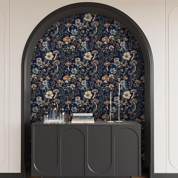 Froluya Mushroom Peel and Stick Wallpaper Dark Floral Contact Paper 16.9" x - Image 8