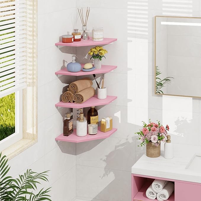 Homode Corner Shelf Wall Mount, Wood Hanging Storage Shelving - Image 2