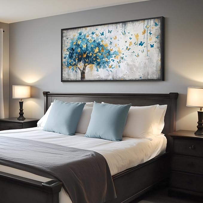 Framed Large Tree Wall Art, Modern Golden Butterfly Picture - Image 4