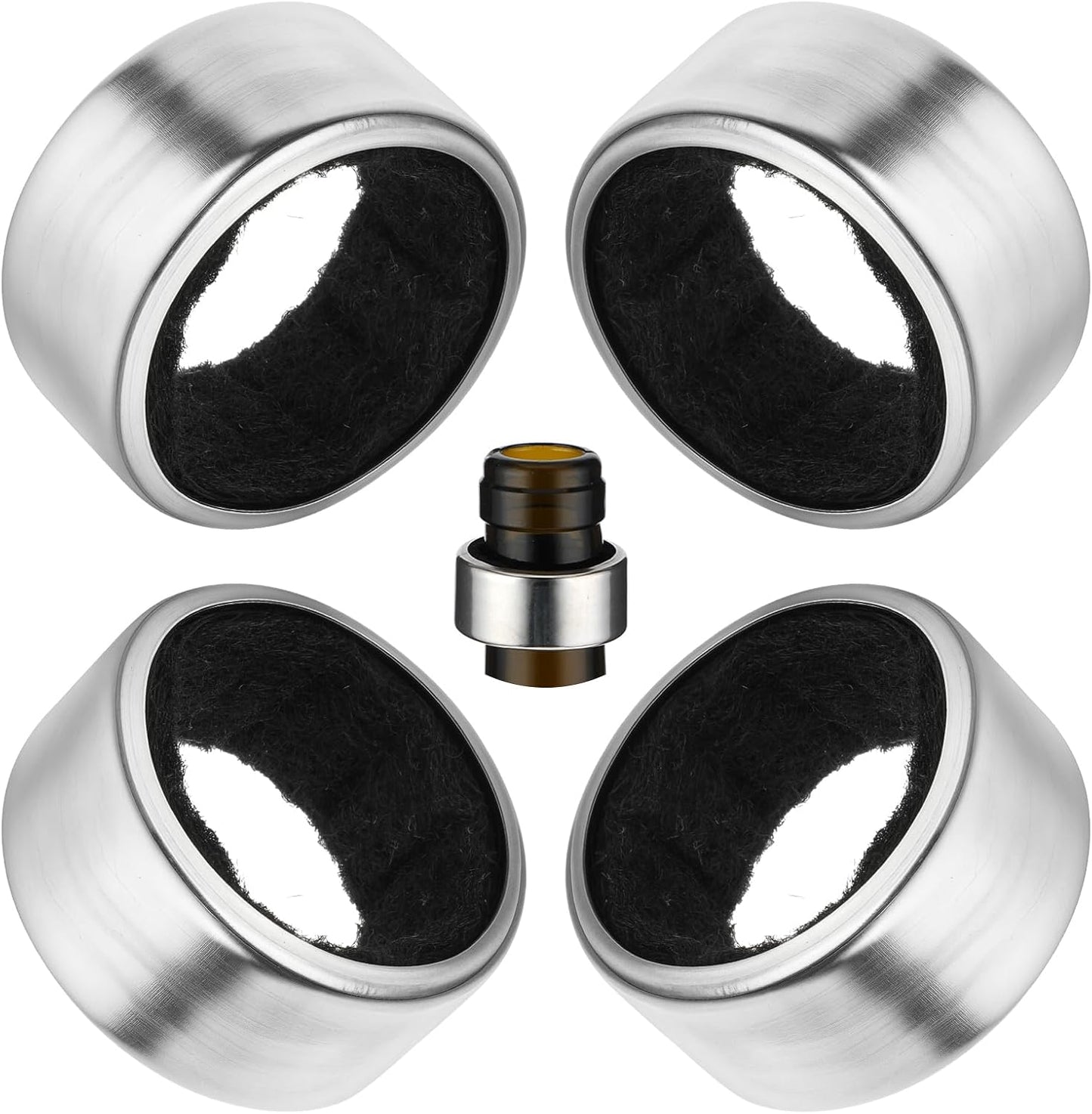 4PCS Wine Drip Ring, Wine Drip Collars Stainless Steel Wine Collar Drip Ring Simple Wine Bottle Drip Collar with Velvet Felts Clever Dripper Guard Holder Tools Bar Kitchen Gadgets Wine Accessories