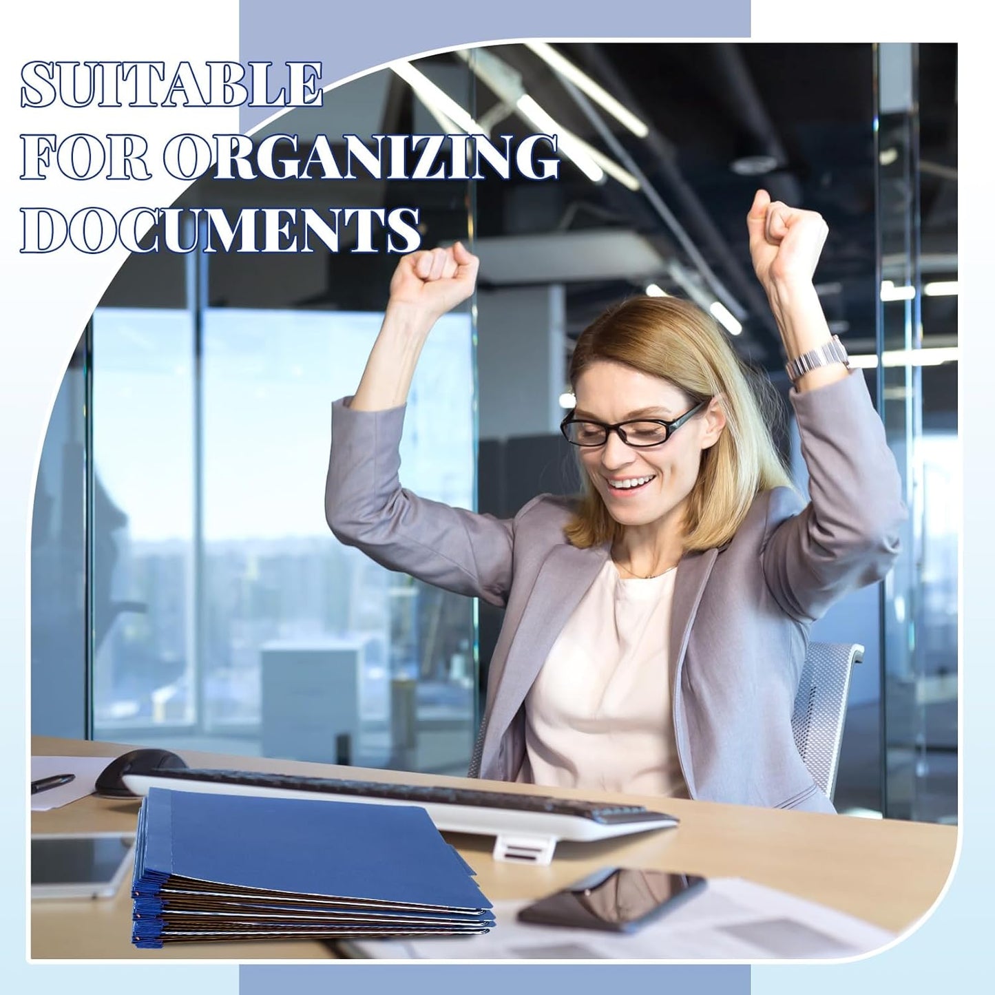 12 Pcs Classification Folders Letter Size, Back to School Supply for Teacher, Student, 3 Dividers Pressboard File Folder Bulk with 2 Fasteners, 3.5 Inch Expanding File Organizer (Dark Blue)