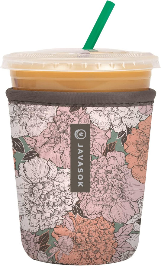 Sok It JavaSok Iced Coffee & Cold Soda Insulated Neoprene Cup Sleeve (Carnations, Small: 16-20oz)