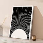 Hwetui Framed Boho Sun Wall Art Set of 2 Black and White Minimalist Sunrise - Image 8