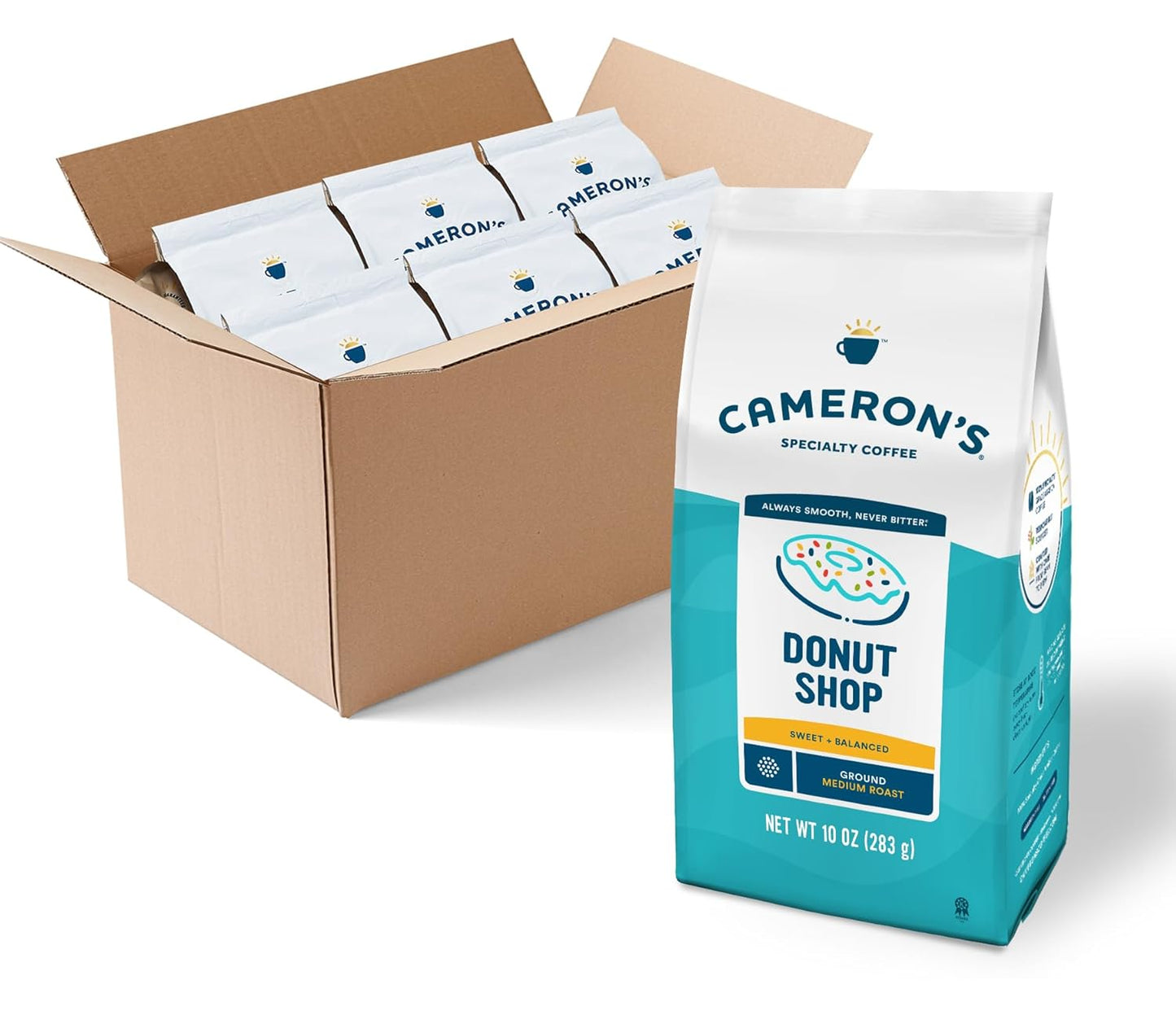 Cameron's Coffee Roasted Ground Coffee Bag, Donut Shop Blend, 10 Ounce, Pack of 6
