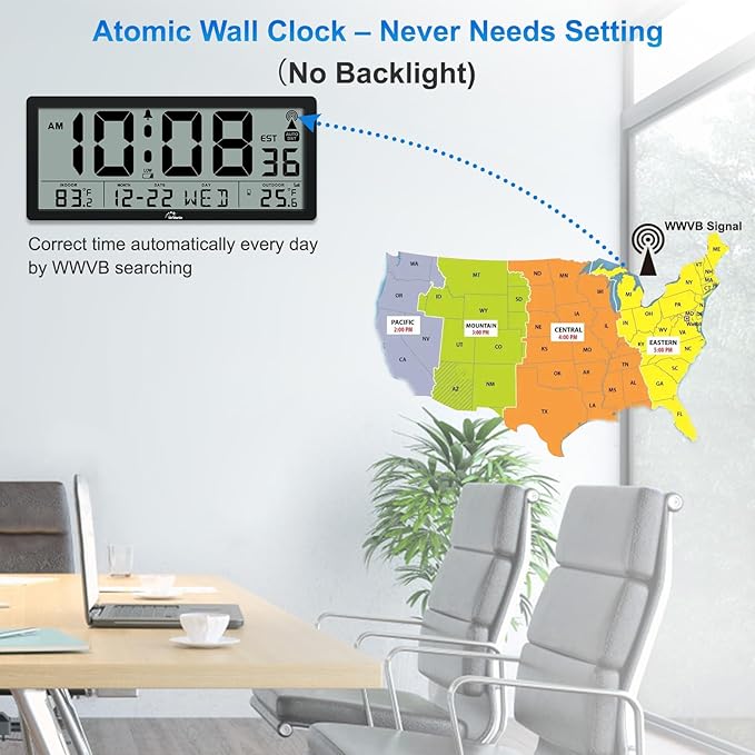 WallarGe Atomic Clock with Indoor Outdoor Temperature - Image 2