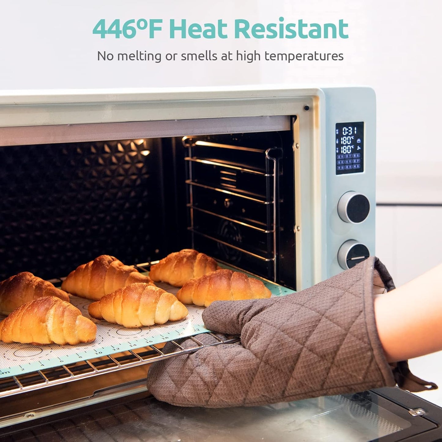 446ºF Heat Resistant Macaron Mat: U-Taste 14.17x9.44in Non Stick Silicone Baking Mat, Reusable Cookies Pastry Sheet Liner with Edge Enhancement & Circle Measurement for Cake Pan (Aqua Sky)