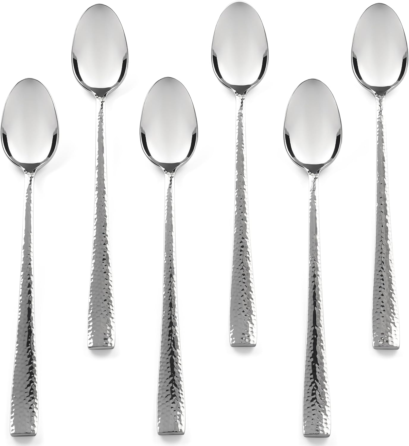 Hudson Essentials Hammered Iced Tea Spoons, 18/10 Stainless Steel Long Handle Spoons for Stirring Cocktails, Tea, Coffee, Set of 6