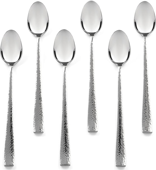 Hudson Essentials Hammered Iced Tea Spoons, 18/10 Stainless Steel Long Handle Spoons for Stirring Cocktails, Tea, Coffee, Set of 6