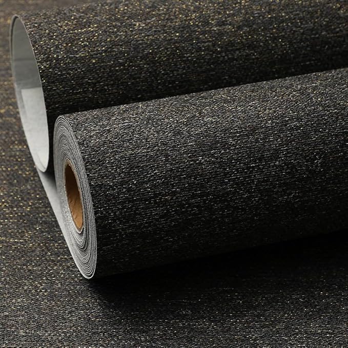 SHUFA Black Gold Cotton-Like Textured Grasscloth Wallpaper Matte Thick Real - Image 2