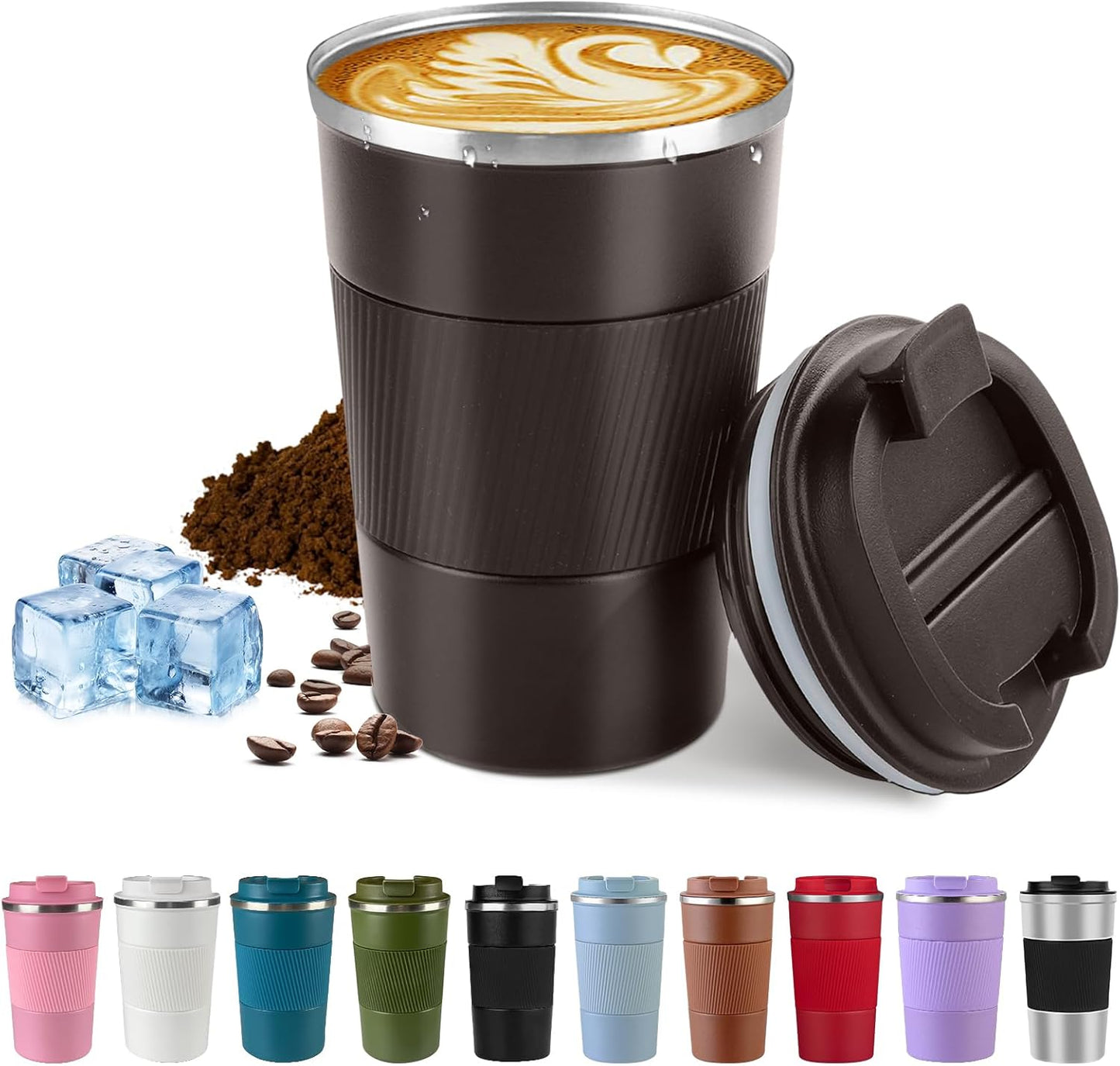 Vacuum-Insulated Stainless Steel Travel Coffee Mug, Leak-Proof Reusable Coffee Cup with Lid - Keep Hot & Cold Drinks for Hours, Durable Thermos Tumbler for Men & Women (3rd-Dark Coffee, 12OZ)