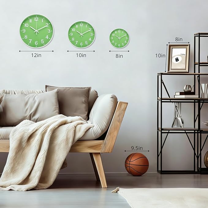 Wall Clock 12 Inch Green Modern Simple Quartz Decorative Clock Non-Ticking - Image 3