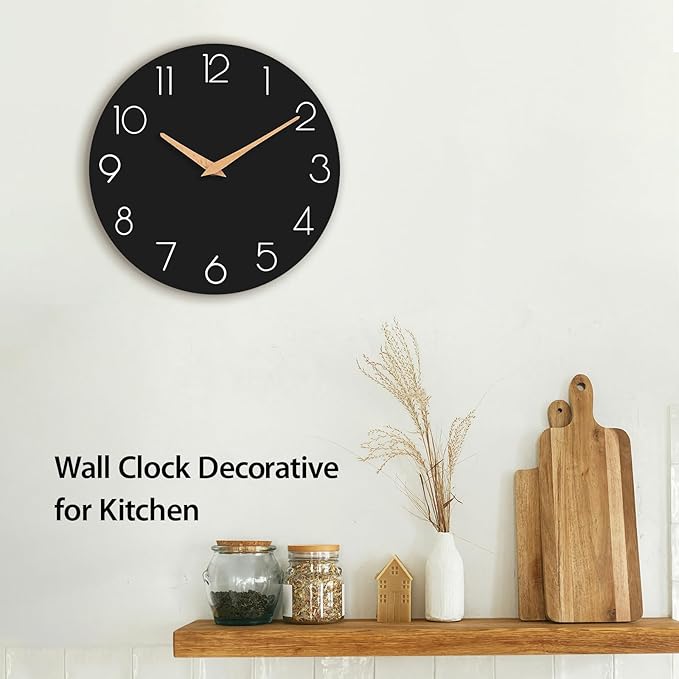 cicininc Wall Clock, 10 Inch Wooden Silent Non-Ticking, Decorative Battery - Image 3