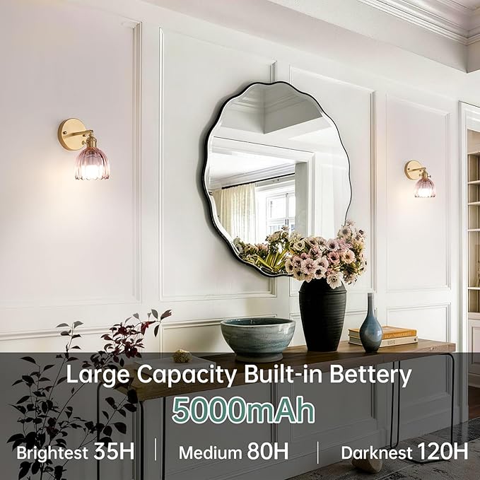 Shenmoyl Vintage 5000 mAh Battery Operated Wall Sconce - Image 2