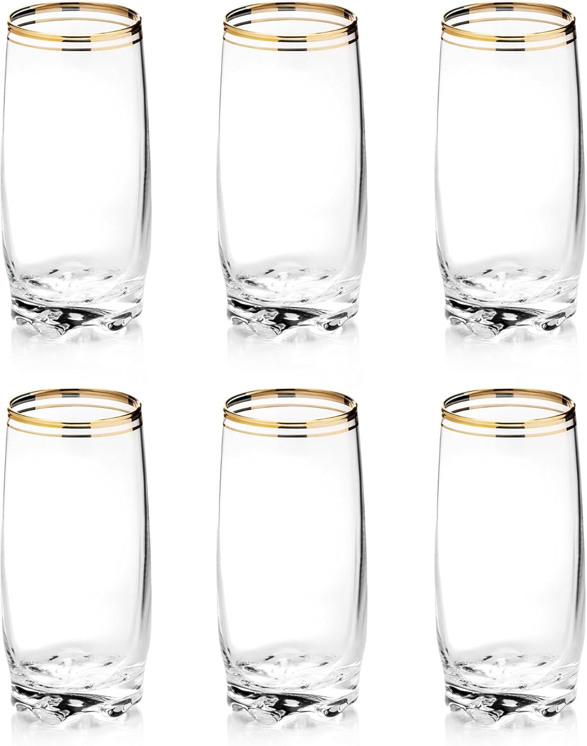 13.25 Oz Gold Glass Cup (Set of 6) - Elegant Drinking Glasses with Gold Accented Rim, Durable Glassware for Entertaining, Dining, Everyday Use - Ideal for Cocktails & Beverages