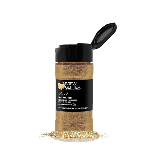 Gold BREW GLITTER Edible Glitter For Drinks, Cocktails, Beer, Garnish Glitter & Beverages | KOSHER & HALAL Certified | 100% Edible & Food Grade | Vegan, Gluten, Nut Free (45g Shaker, Gold)