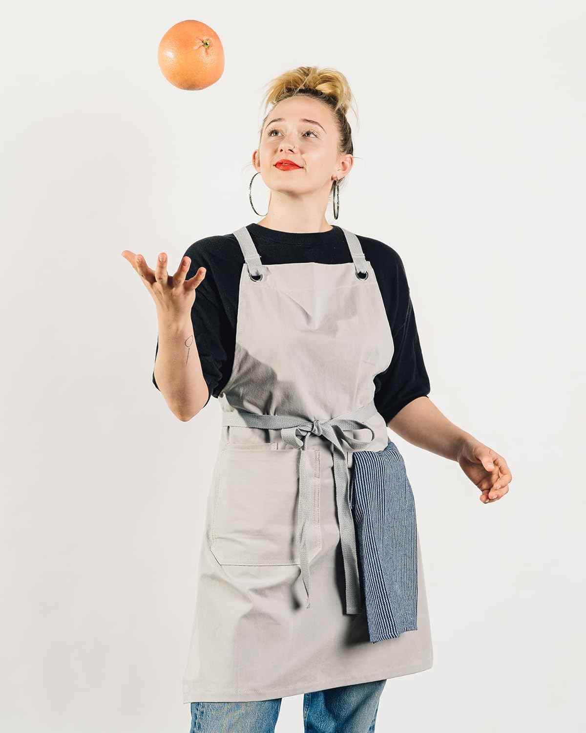 Caldo Crossback Kitchen Apron for Cooking- Mens and Womens Professional Chef or Server Bib Apron - Adjustable Crossback Style - Rustic- Midweight Cotton (Grey)