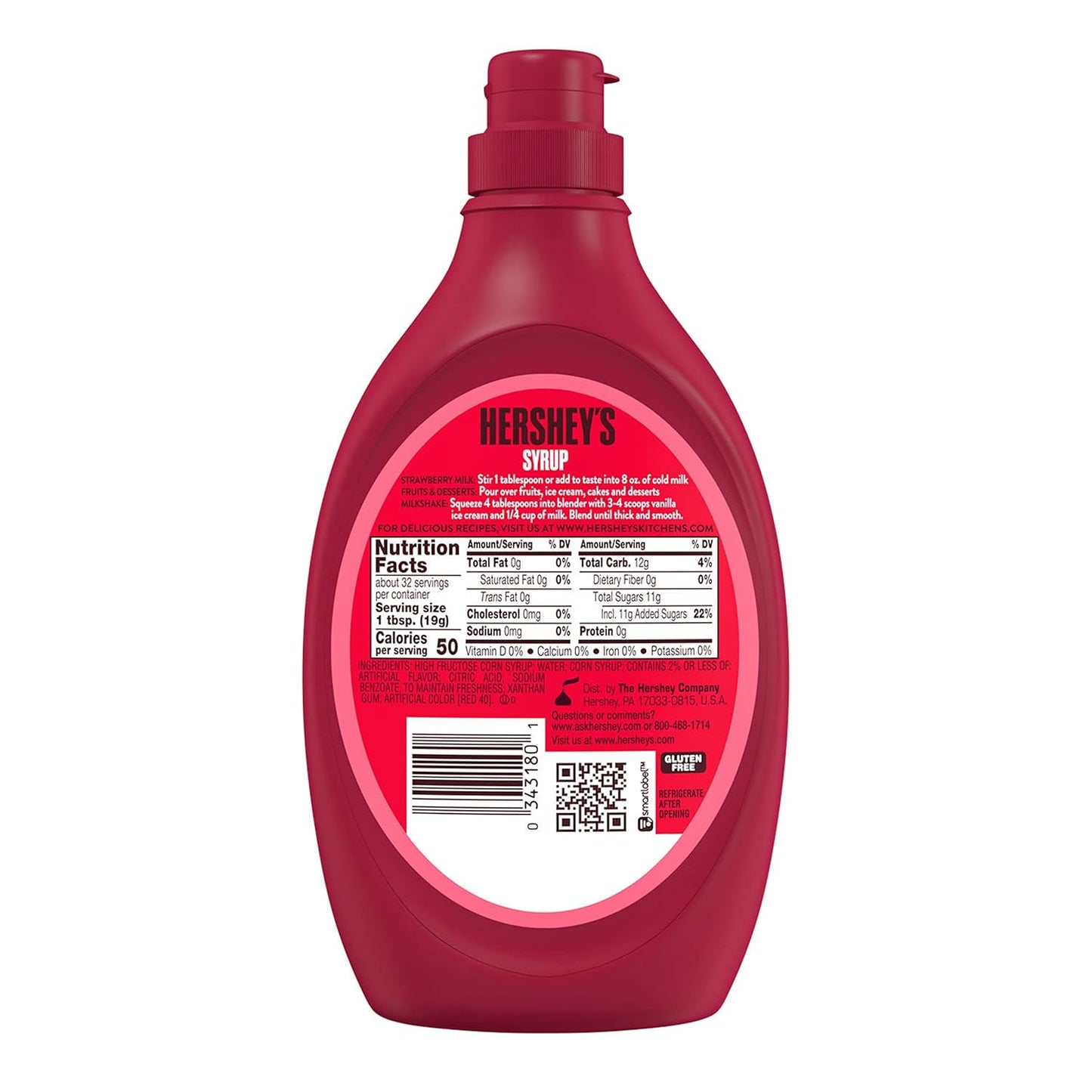 HERSHEY'S Strawberry Flavored Syrup Bottle, 22 oz