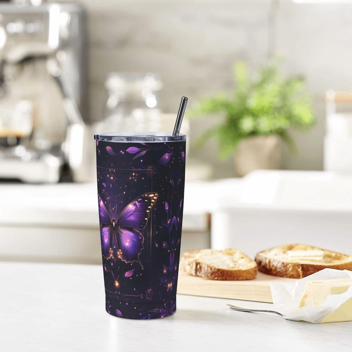 Butterfly Tumbler with Lid and Straw 20oz Coffee Tumblers Leakproof Stainless Steel Travel Mug Vacuum Insulated Cup for Iced and Hot