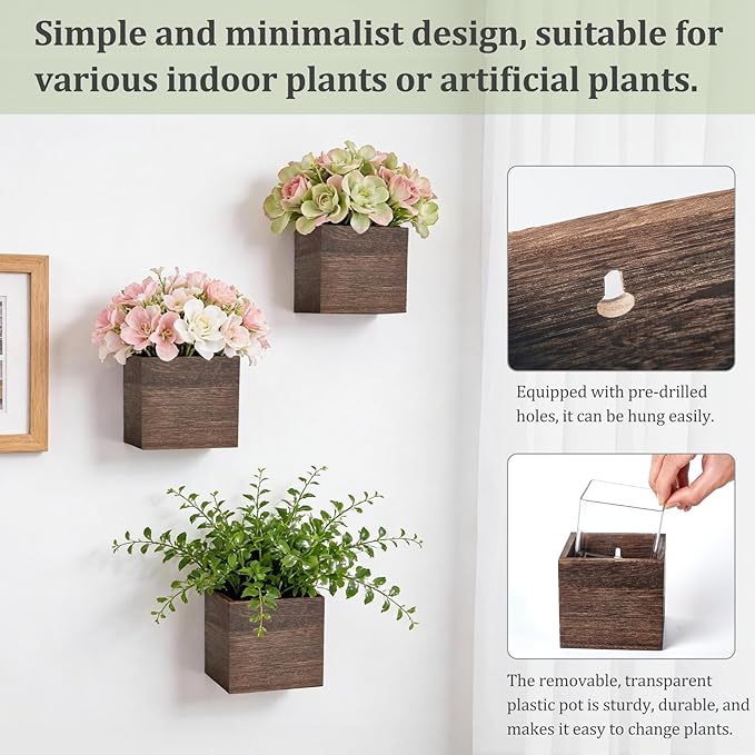 Dahey Small 4 Inch Wood Wall Hanging Planter Boxes - Image 4