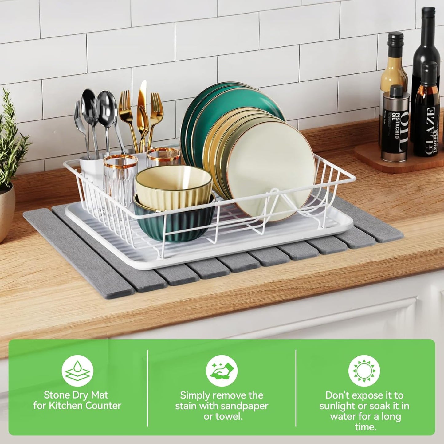 Large Stone Drying Mat for Kitchen Counter, Collapsible Quick Dry Stone Bath Mats for Bathroom, Ultra Absorbent Diatomaceous Earth Dish Mat for Dishes Cups Cookware Countertop, 23.23'' x 15.4'', Grey