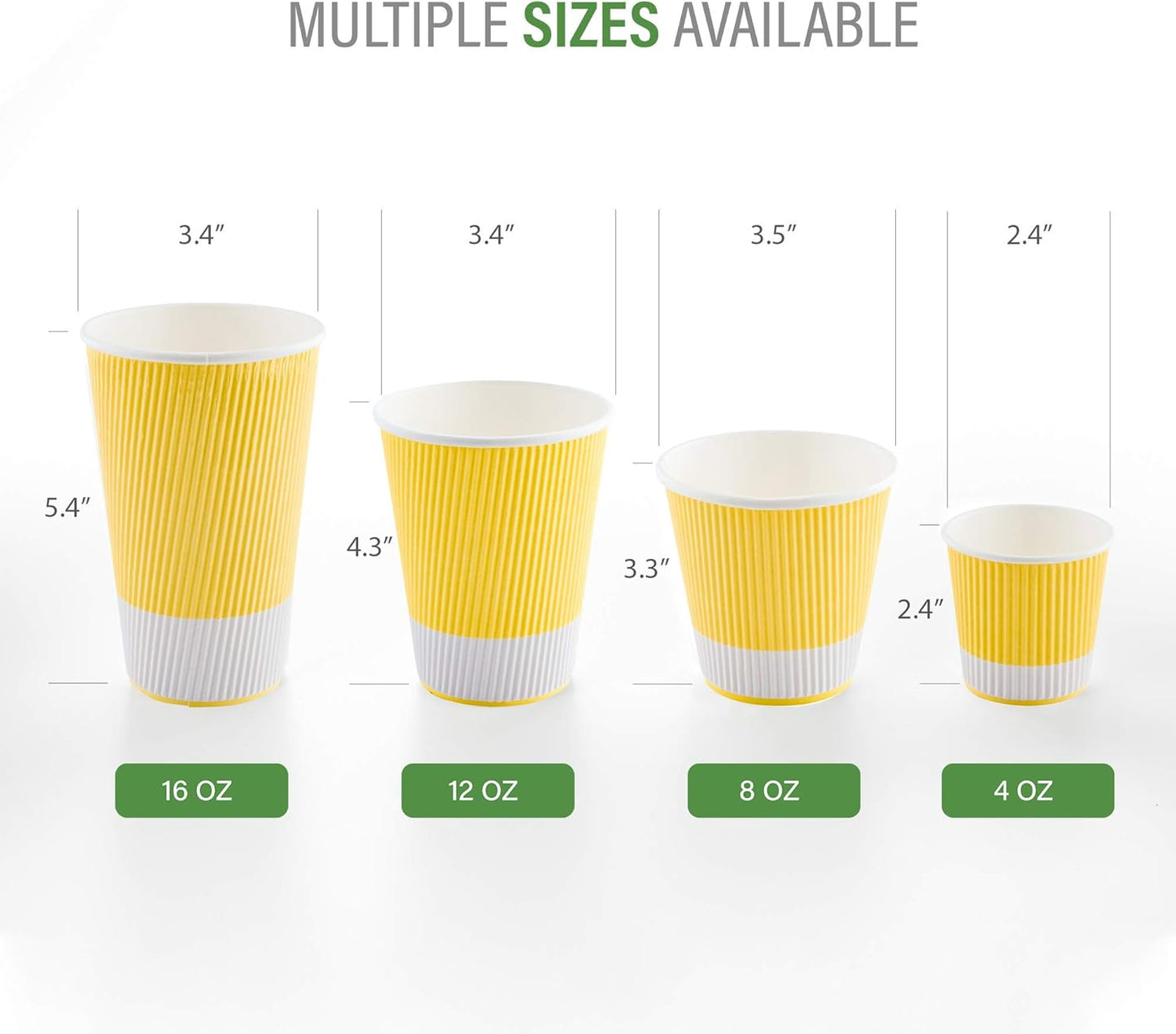 Restaurantware 16 Ounce Double Wall Disposable Coffee Cups, 500 Insulated Light Yellow Paper Tumblers with Ripple Wall Design, Lids Sold Separately for Hot Drinks like Tea, Hot Chocolate and More
