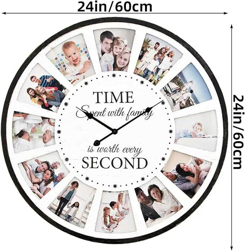 12 Photo Collage Family Wood Wall Clock, Rustic Farmhouse Wall Clock, Large - Image 2