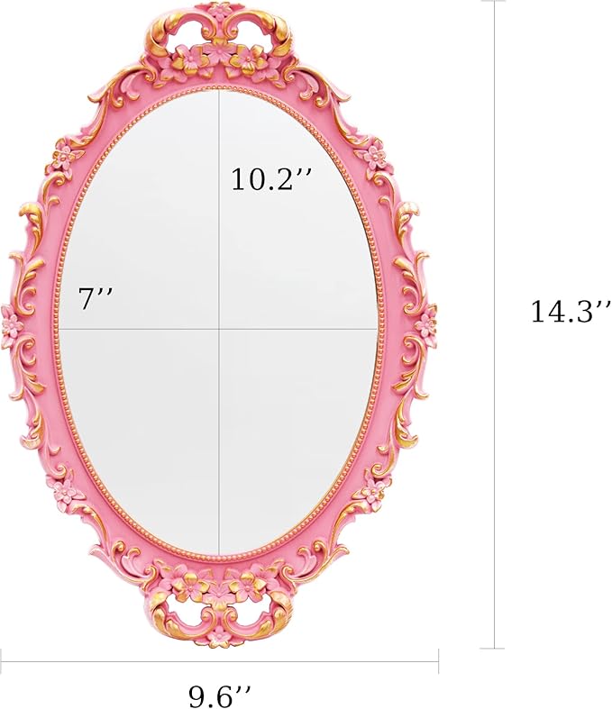 Tstarer 2PACK - Vintage Decorative Pink Framed Mirror, Wall Hanging Mirrors & - Image 2