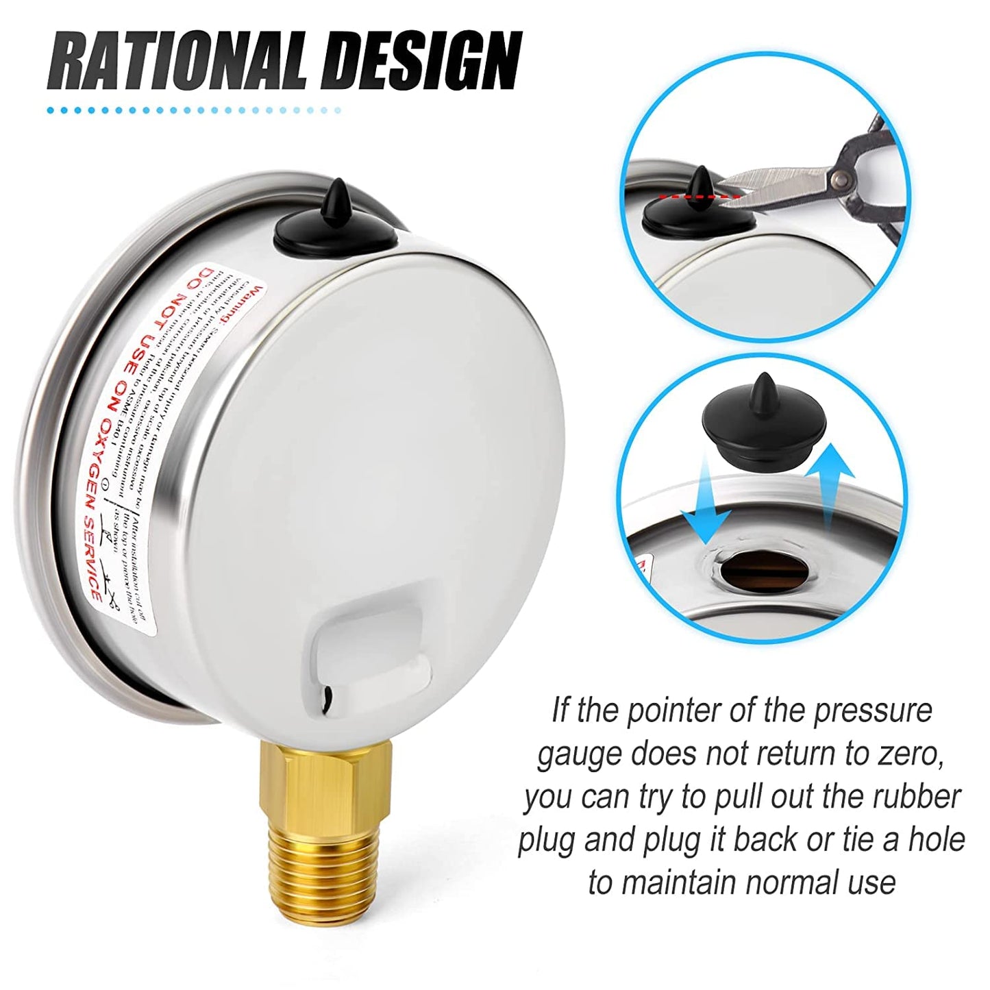 MEANLIN MEASURE 0~60Psi Stainless Steel 1/4" NPT 2.5" FACE DIAL,Liquid Filled Pressure Gauge,Pool Sand Filter Pressure Test Back Mount(Pack of 2) with 1/4" x 1/2" NPT and 1/4" x 3/8" NPT Hex Bushing
