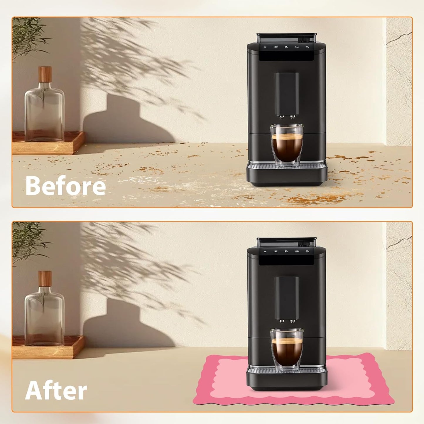 Scalloped Coffee Bar Mat for Countertop, Cute Dish Drying Mats for Kitchen Counter, Diatomite Absorbent Mat for Coffee Station, Kitchen Aesthetic Decor(16"x24", Rose Pink)