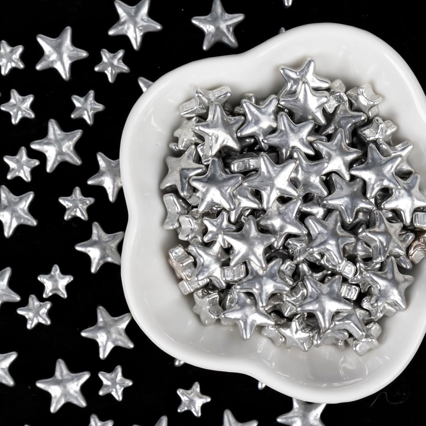 Twisweet Silver Sprinkles, Edible Silver Stars for Cake Decorating, Sugar Sprinkles for Baking, Mix Size Silver Candy, Cake Topper Ice Cream Cupcake Cookie Toppings Dessert Decorations, Christmas Wedding Birthday Party Supplies (130g/4.58oz)