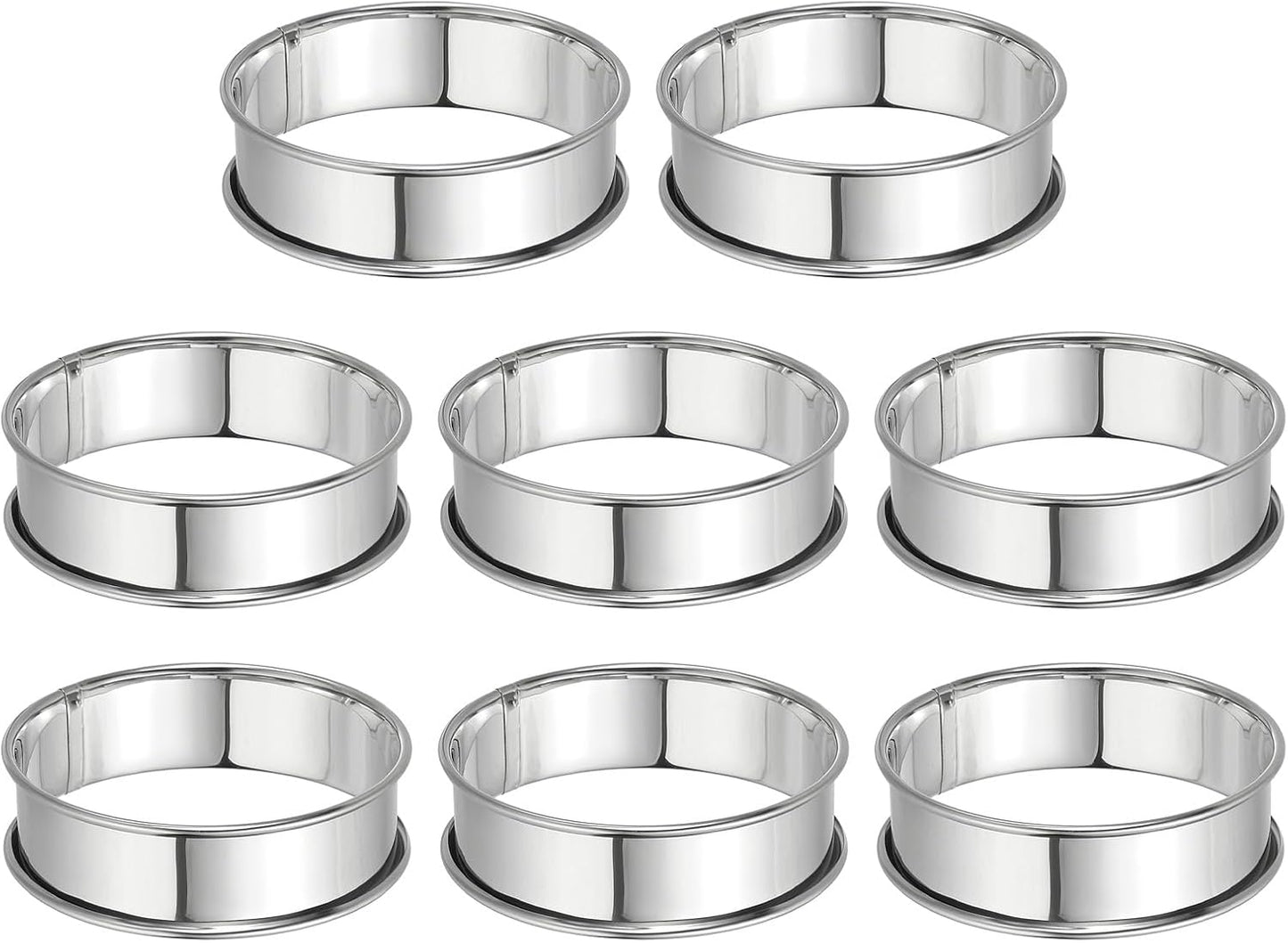 HARFINGTON 8pcs Crumpet Rings 3.15" Nonstick Round Cake Ring Stainless Steel Double Rolled English Pastry Rings for Kitchen Baking Crumpet Dessert, Silver