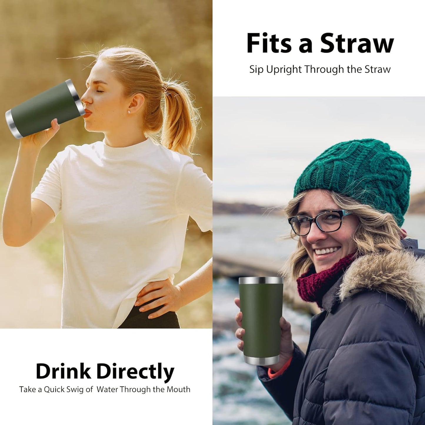 DOMICARE 20oz Stainless Steel Tumbler Bulk with Lid, Double Wall Vacuum Insulated Travel Mug, Powder Coated Coffee Cup (Army Green, 4)