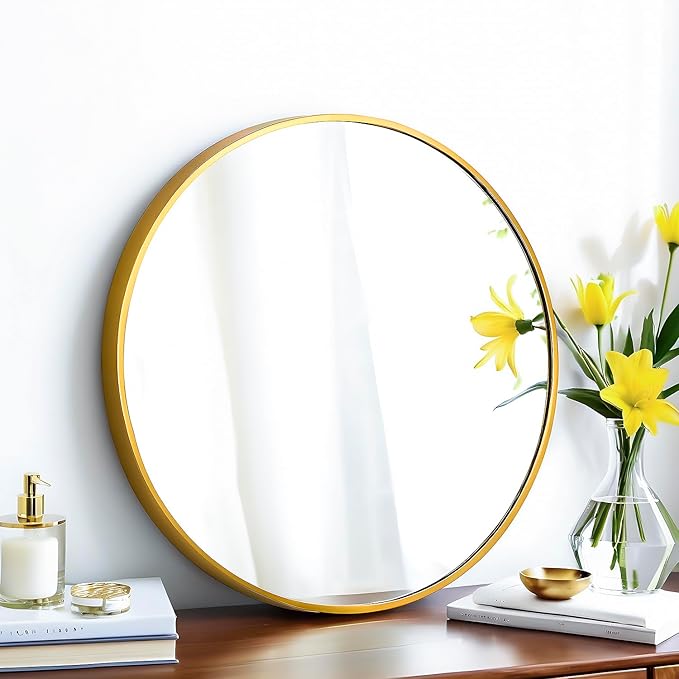 SCWF-GZ 20" Round Mirror Circle Wall Mounted Hanging or Against Wall Metal by SCWF-GZ