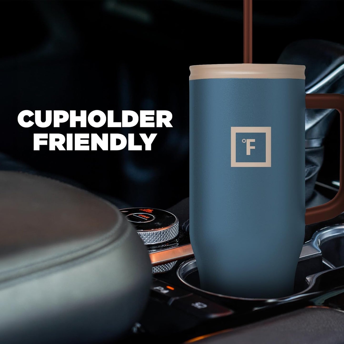 IRON °FLASK Co-Pilot Insulated Mug w/Boot, Straw & Flip Cap Lids - Cup Holder Bottle for Hot, Cold Drink - Leak-Proof - Water, Coffee Portable Travel Mug - Desert Oasis, 40 Oz