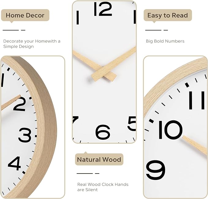 AKCISOT Wall Clock 12 Inch, Boho Office Wall Clocks Battery Operated Non Ticking - Image 5
