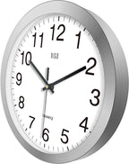 HITO 12 Inch Silent Wall Clock Battery Operated Non Ticking Glass Cover Silver - Image 2