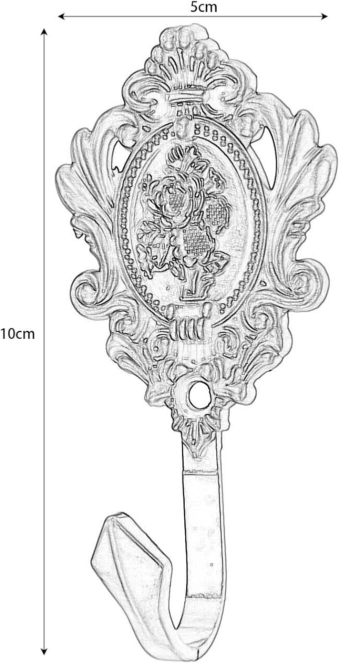 2Pcs Wall Hooks Silver Rose Pattern Carved Vintage Drapery Clothes Key Hook - Image 4