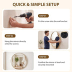 NEWBULIG 24-Inch Round Wall Mirror, Bathroom Wall Circle Mirror - Image 6