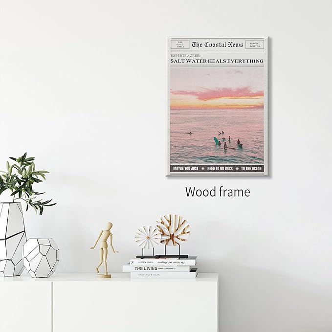 Pink Beach Newspaper Posters Vintage Fashion Coastal Girl Surf Wall Art 08x10 - Image 3