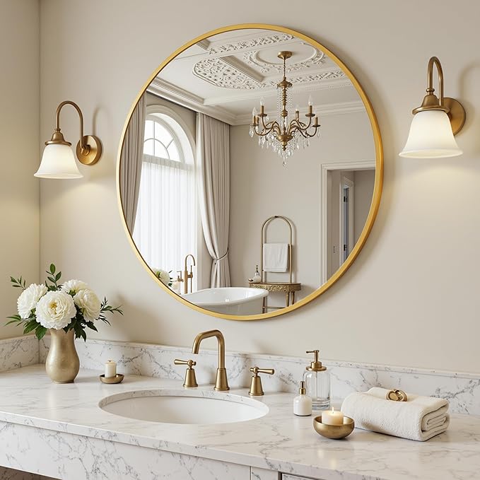 Antok 20 Inch Round Mirror for Wall, Round Bathroom Mirror, Circle Wall Mirrors - Image 2