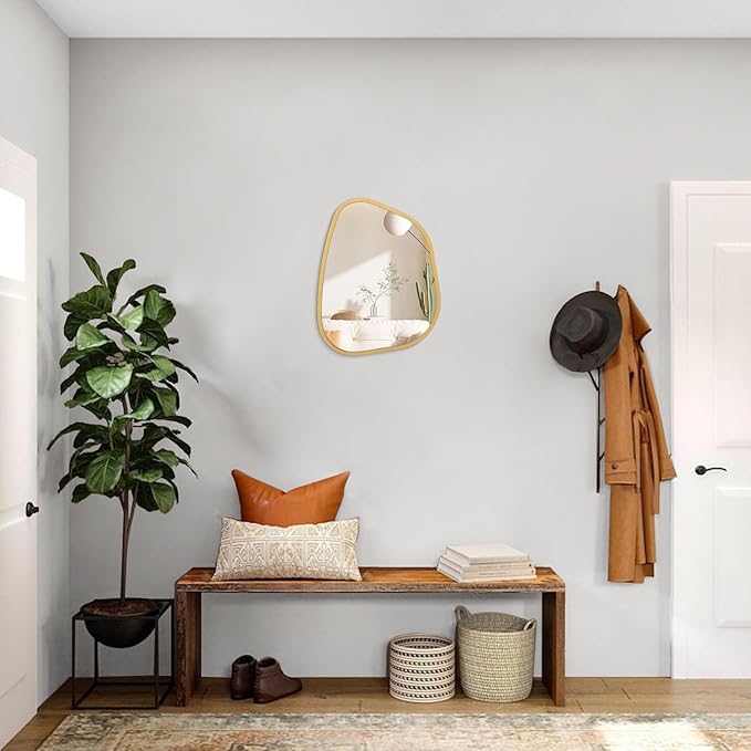 Asymmetrical Accent Mirror for Wall Irregular Oval Wood Frame Modern Unique - Image 5