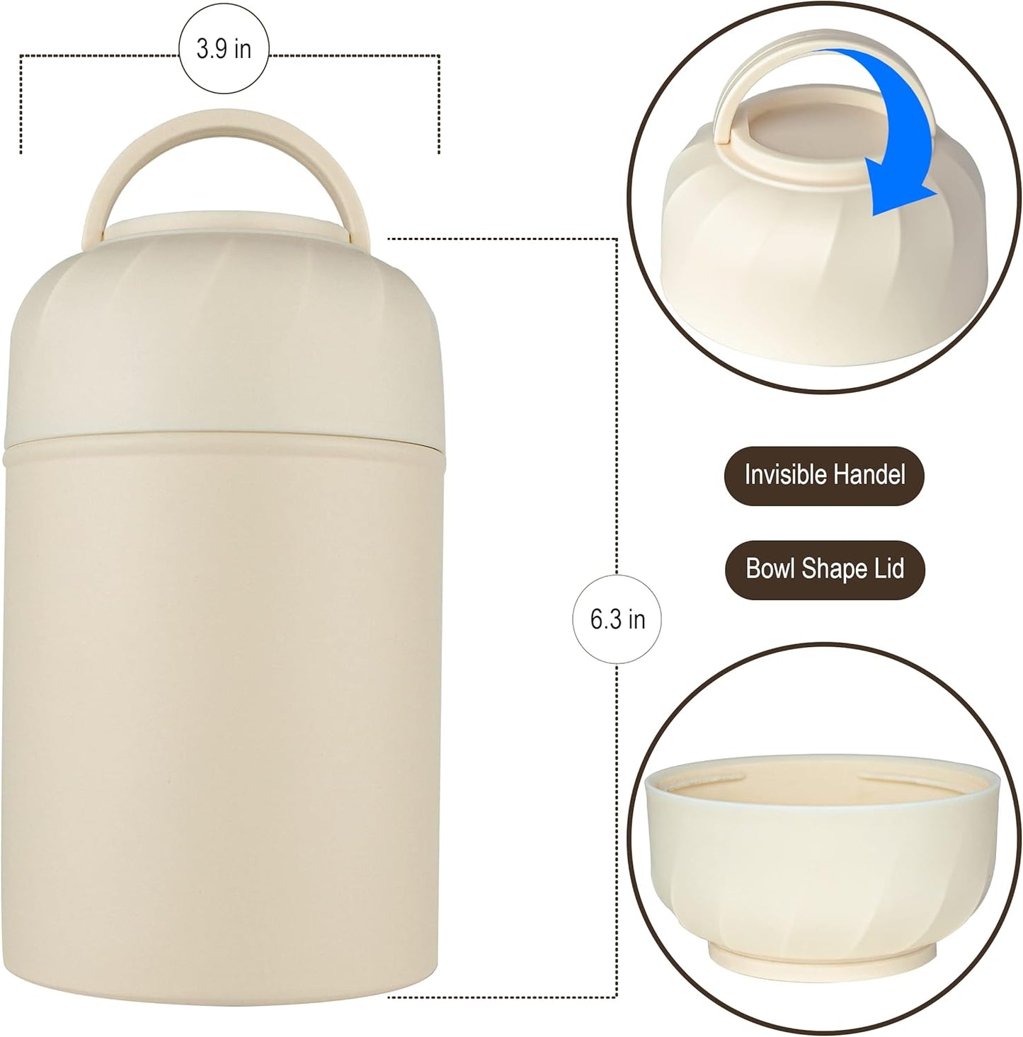 Thermo for Hot Food & Drinks, Thermo Lunch Box, 17oz Vacuum Insulated Food Container with Spoon&Drawstring Bag, Soup Thermo for Adults, White