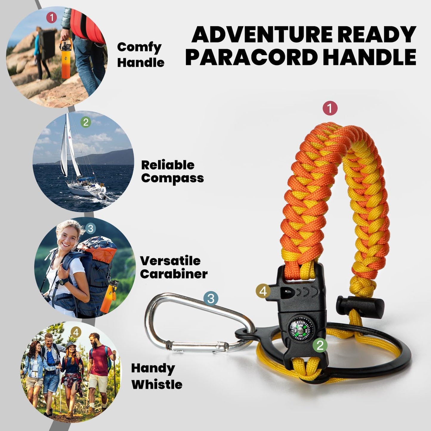 Insulated Water Bottle 24oz, Triple Wall Vacuum Stainless Steel (Cold for 48 Hrs, Hot for 24Hrs), Leak Proof & Non-BPA, 24oz Hydro Water Flask with Paracord Handle & Straw Spout Lids