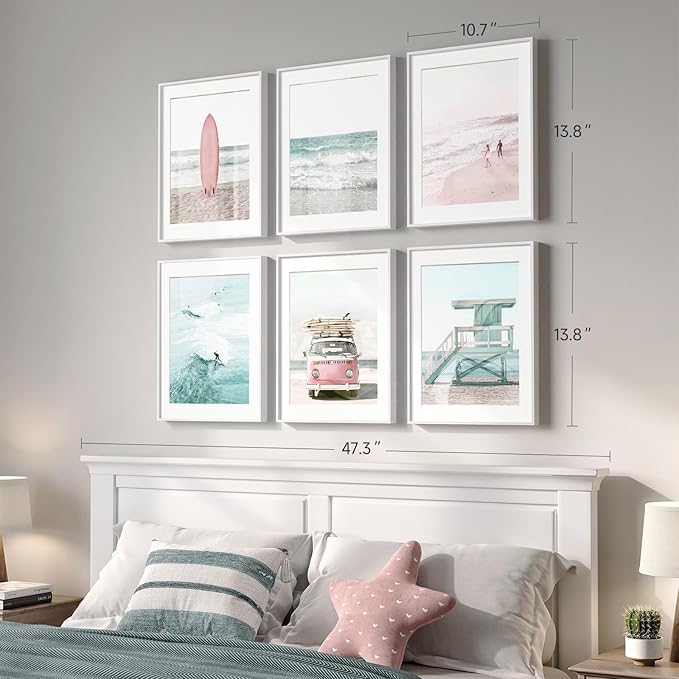 Framed Coastal Beach Wall Art for Living Room, 6 Piece Ocean Wave Surfboard - Image 3