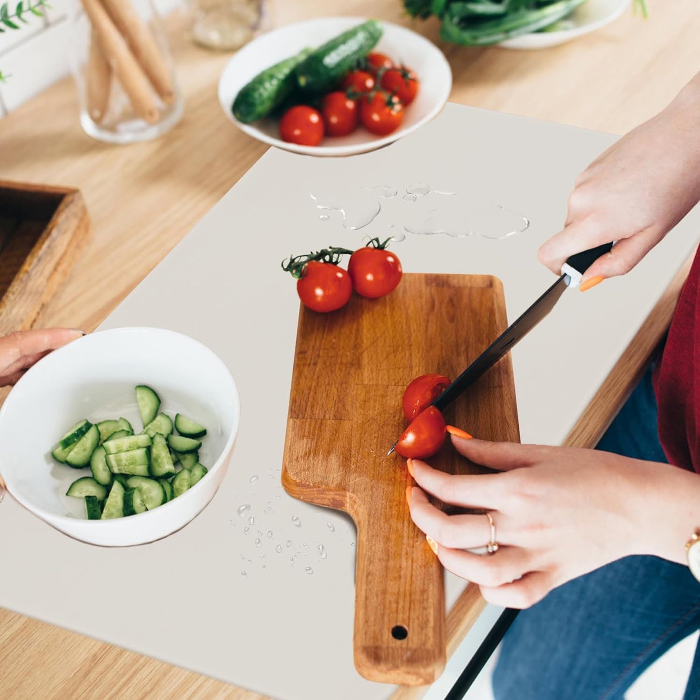 Silicone Mat for Kitchen Counter, Silicone Mat Trimable to Size (Light Grey, 15.7×11.8inch-2pcs), BPA-Free Silicone Placemat, Heat-Resistant NonSlip Table Mat for Air Fryer, Countertop Protector Mat