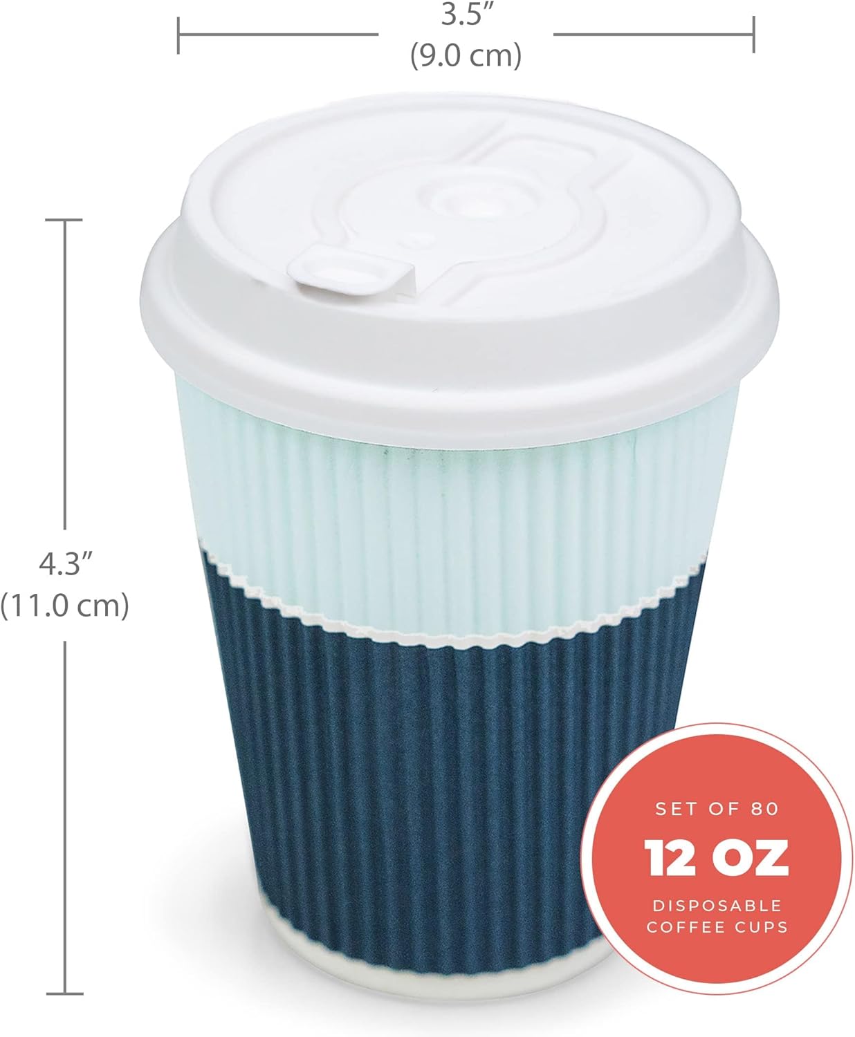 Disposable Coffee Cups With Lids - 12 oz To Go Coffee Cups (80 Set) With Sturdy Lids Prevent Leaks! Paper Hot Cup Holds Shape With Hot, Cold Drinks. Ripple Cups Protect Fingers from Heat!