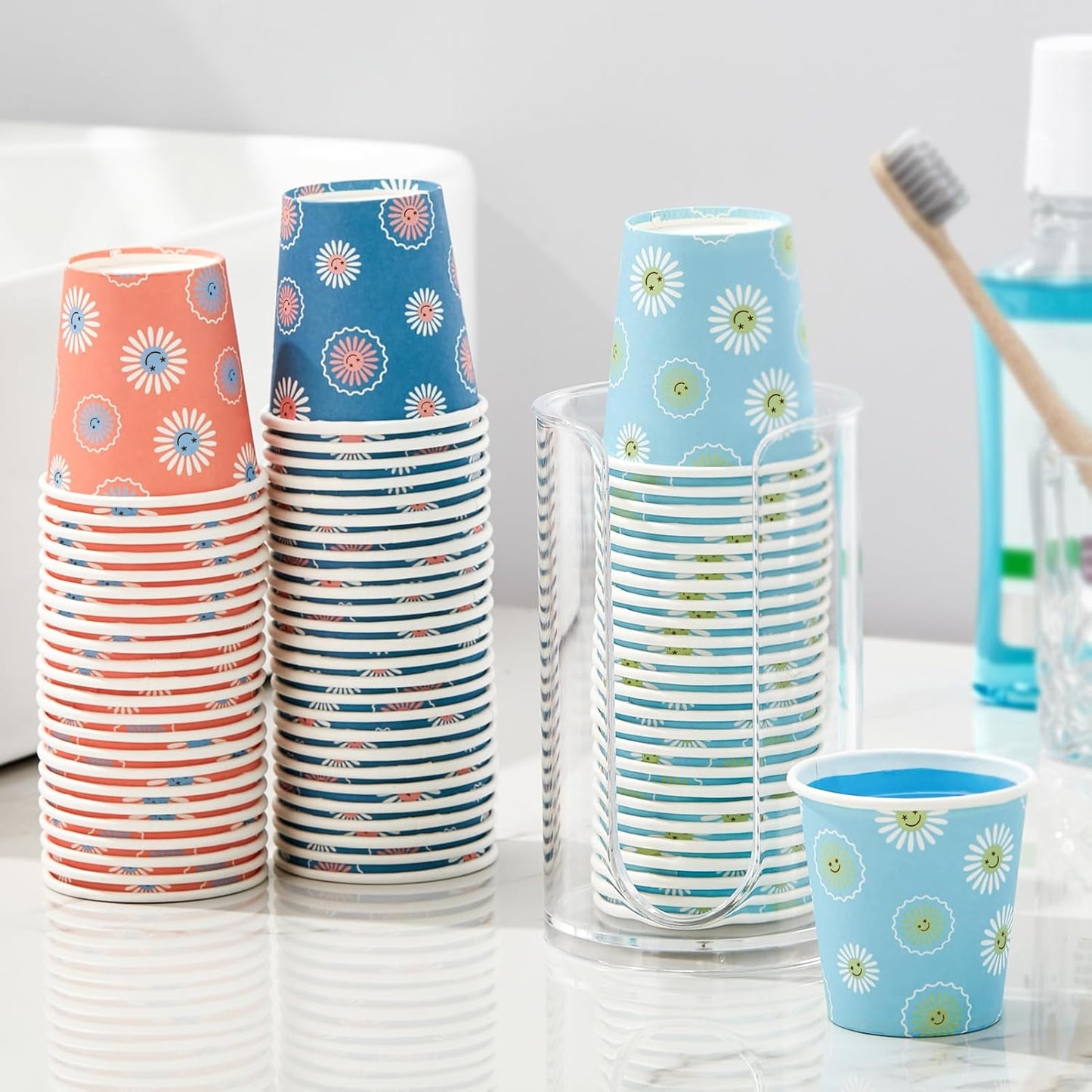 1200 Pack 3 oz Paper Cups, Disposable Bathroom Cups, Mini Mouthwash Cups, Small Cup 3 Ounce for Bathroom, Party, Picnic, BBQ, Travel(Daisy)