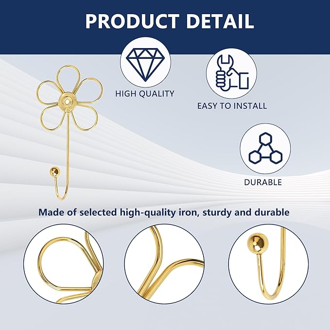 4 Pcs Heavy Duty Decorative Wall Hooks, Creative Flower Shaped Wall Mounted Hook - Image 3